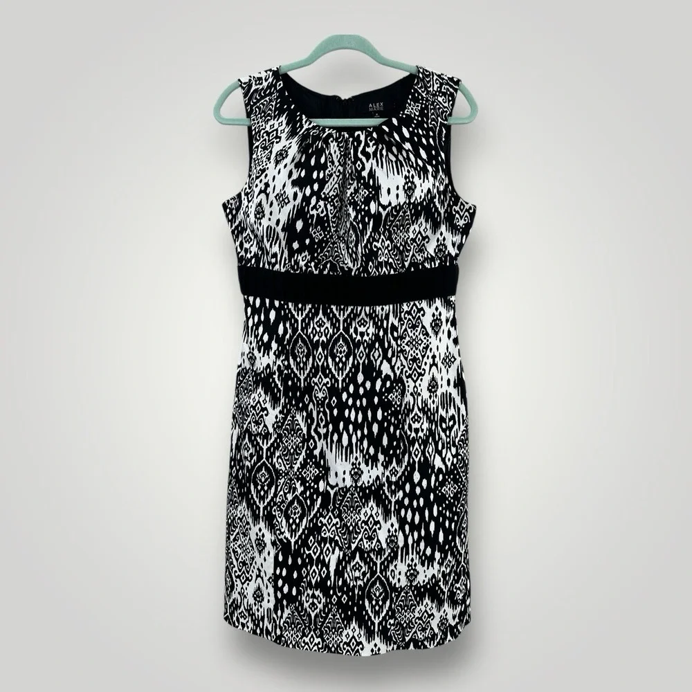 Alex Marie Sleeveless Black & White Dress Womans Sz 8 Business Casual Elegance